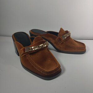 Asos Design Shaw Chain Loafer Mid Heel Mules in Rust Brown SZ 6